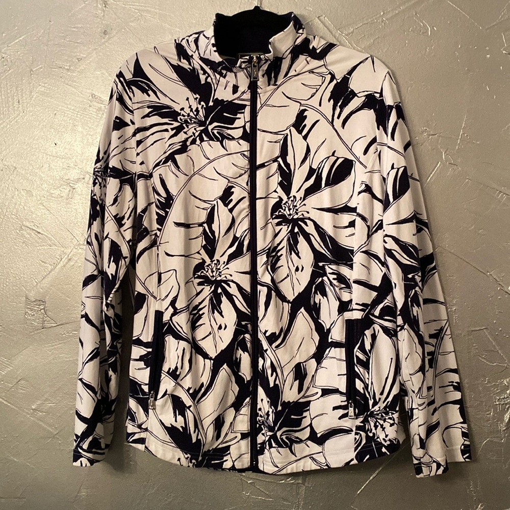 Lauren Ralph Lauren Active Navy and White Zip Down Cotton Jacket 1X